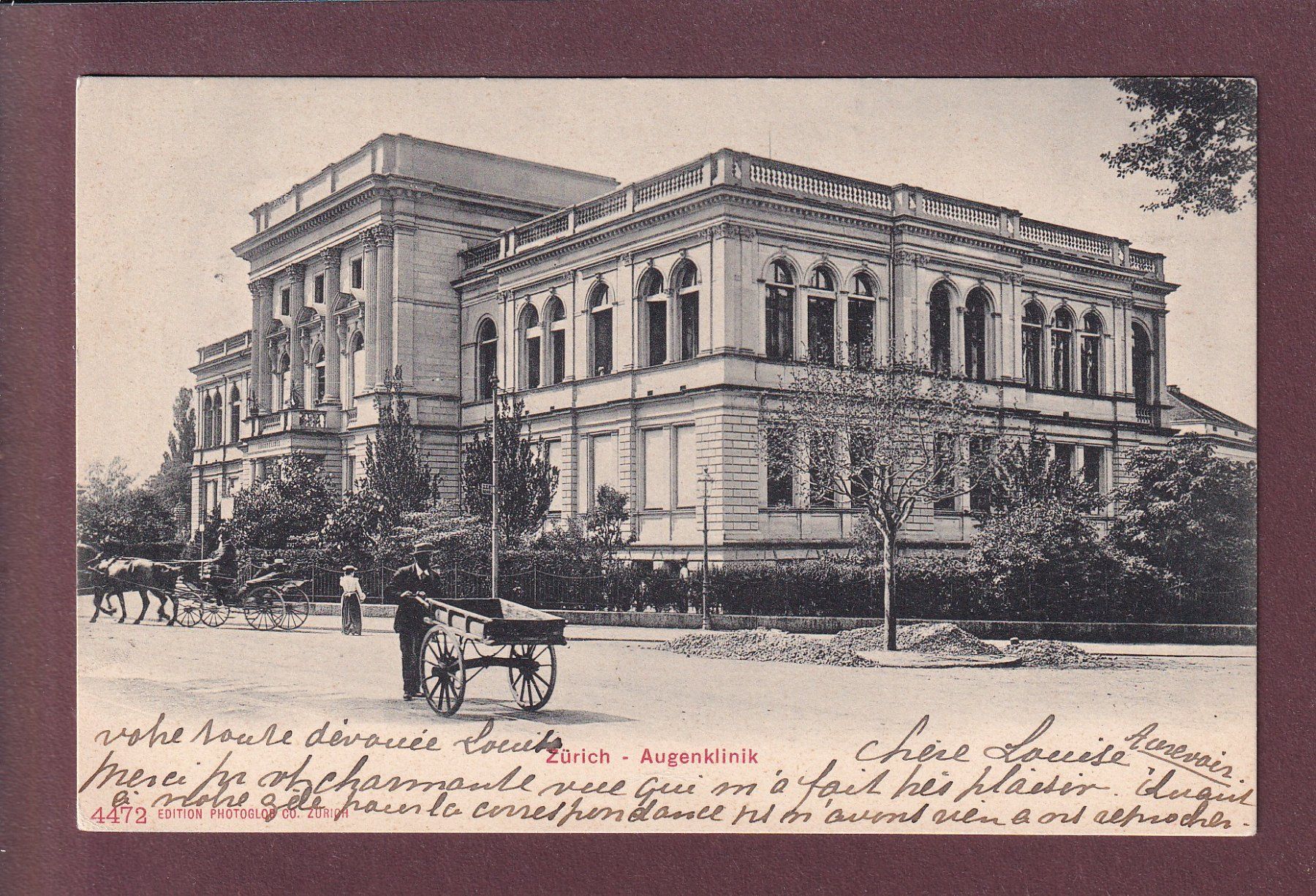 Ansichtskarten: ZÜRICH - Augenklinik - 1905 – Gebraucht aus Pully von nicecards