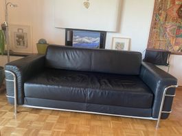 Ledersofa Schwarz ausziehbar