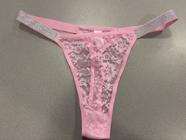 Sexy String Tanga in Rosa mit Spitze & Glitzer, Grösse L