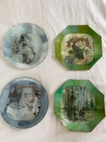 4 Teller Glas Platten Unterteller Deko Figur Schalen