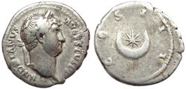HADRIAN AR Denarius (134-138 AD). Star on crescent