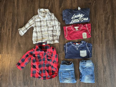 Kinderkleidung 7 Teile Hemden Pullover Jeans Grösse 68