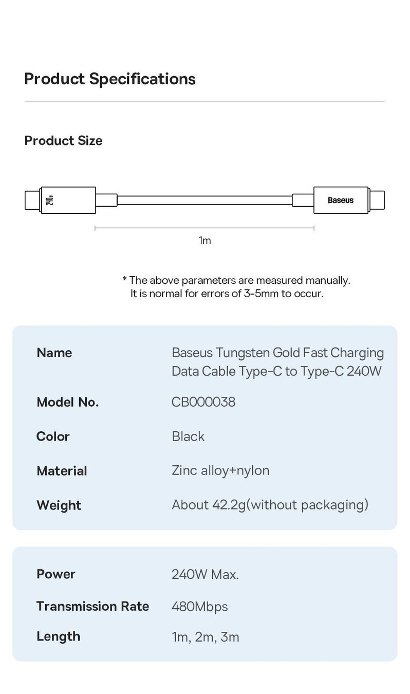 Baseus Cavi: Baseus 240W USB Typ C Datenkabel Ladekabel Fast Charge, 2m – Nuovo e nell'imballaggio originale da Romanshorn venduto da pfimex 6