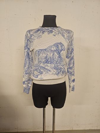 Damen Pullover weiss blau mit Tiermotiv ungefähr grösse s/m