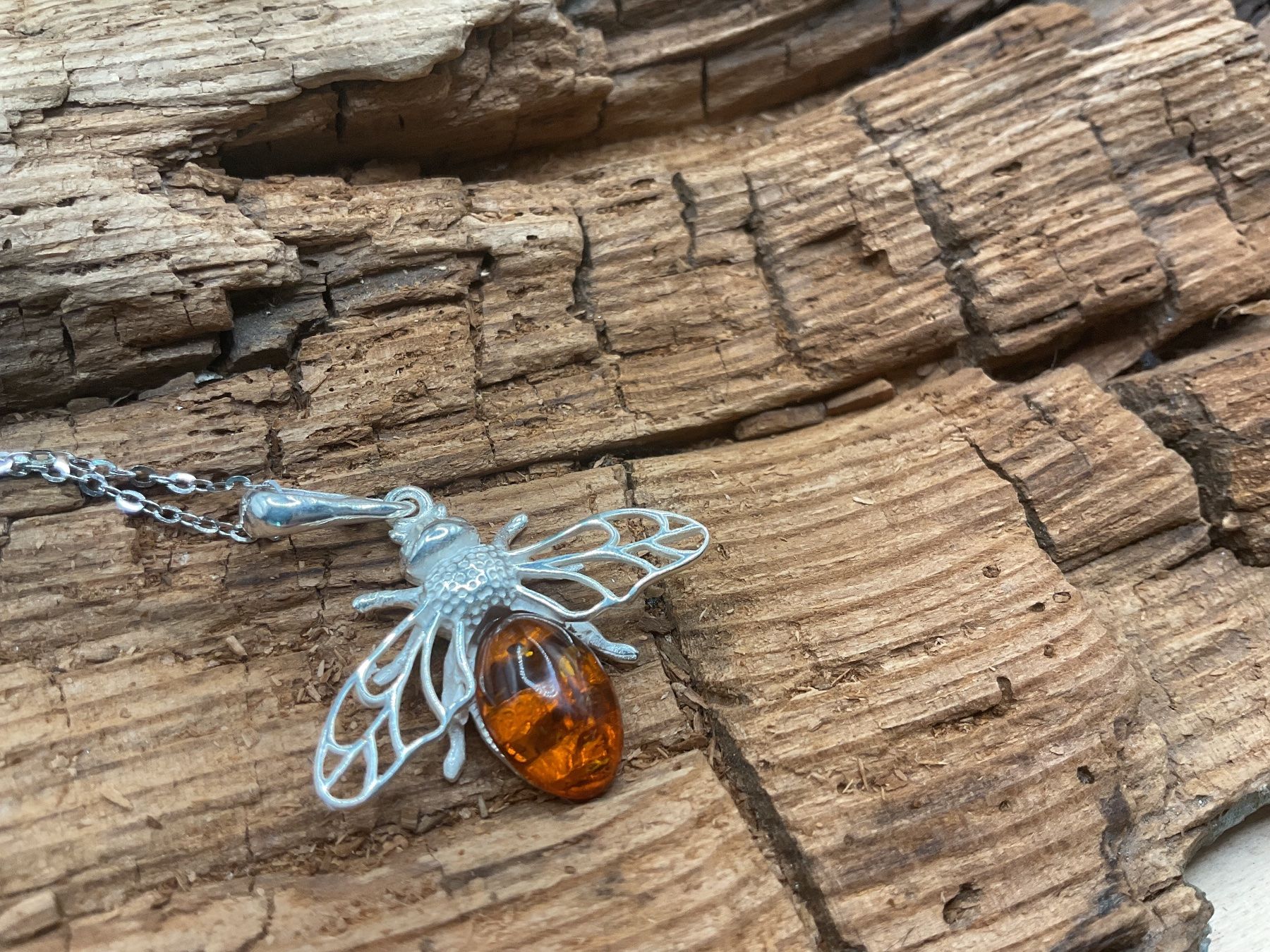 Ketten: Collier Sterlingsilber mit Bienenanhänger m. Bernstein – Neu (gemäss Beschreibung) aus luzern von Alpendorf1
