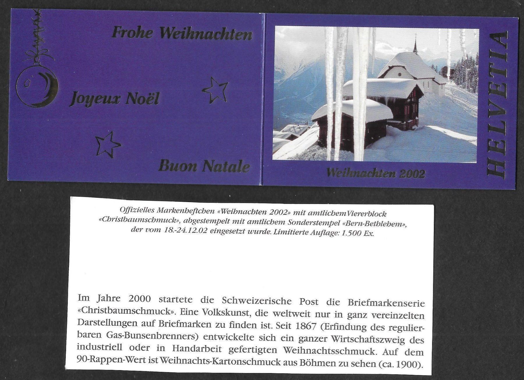 Tutti i francobolli: Markenheftchen Weihnachten Bern Bethlehem 18.-24.12.2002 – Nuovo (secondo la descrizione) da Olten venduto da clotaldi