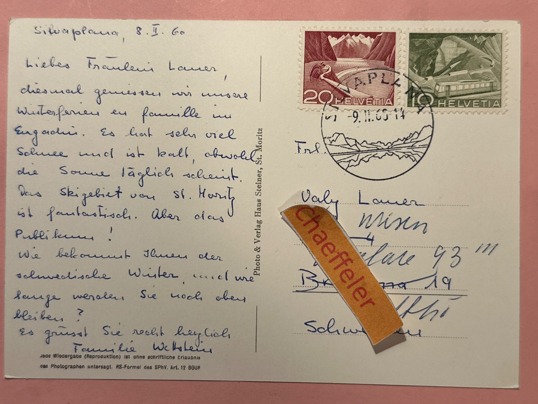 Ansichtskarten: 1960 4047 Silvaplana – Gebraucht aus Zürich von Chaeffeler 1