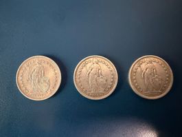 2 Franken, 1920, 1921, 1922, Silber,
