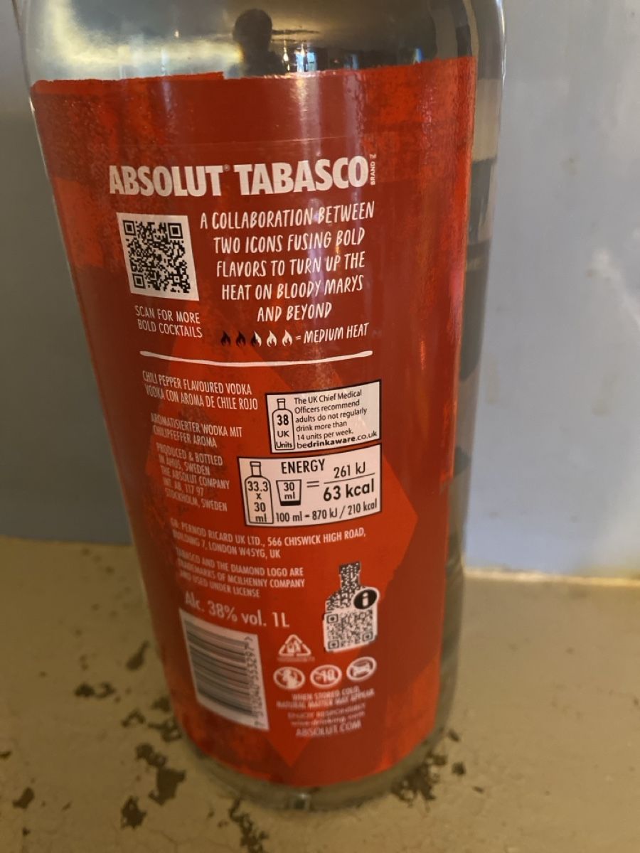Absolut Vodka Spiritueux: Absolut Tabasco 1l – Neuf avec emballage d'origine à Burg AG par Lobo016 1