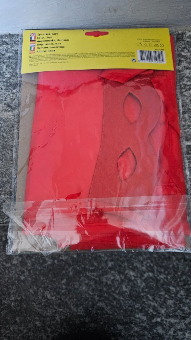 Costumi: Maschera e mantello rossi (nuovi) – Nuovo e nell'imballaggio originale da Melano venduto da H-Sara 1