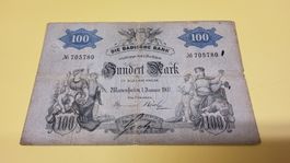 Alte 100 Mark Banknote Badische Bank 1907 Jahrgang 💯💰💵