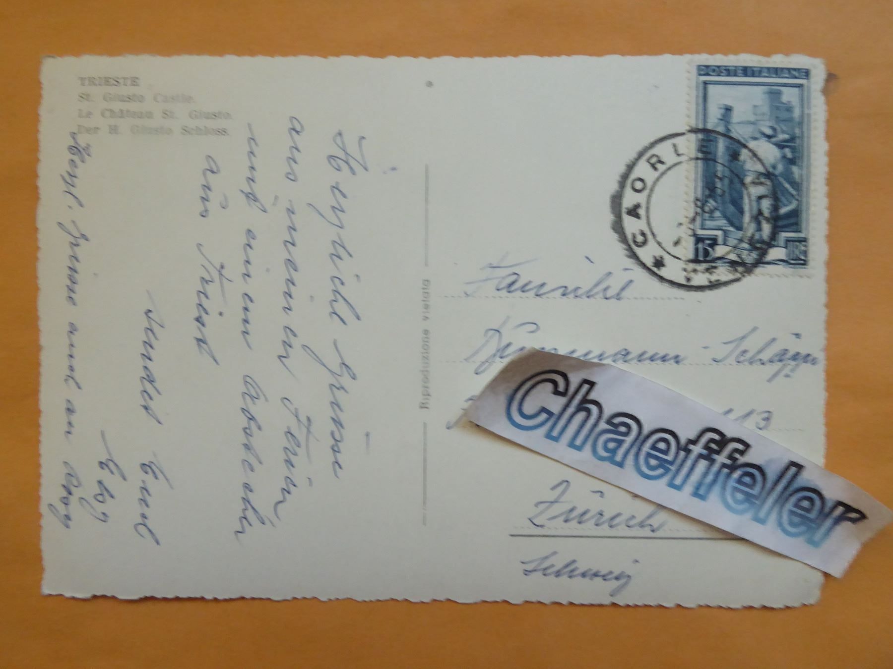 Cartoline postali: Triest - Castello di S. Giusto – Usato da Zürich venduto da Chaeffeler 1