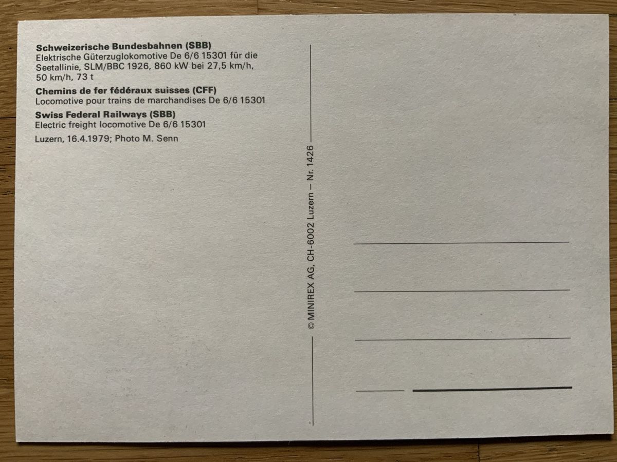 Cartoline postali: ANSICHTSKARTE SBB DE 6/6 15301 SEETAL KROKODIL – Nuovo (secondo la descrizione) da Frauenfeld venduto da CSM71 1