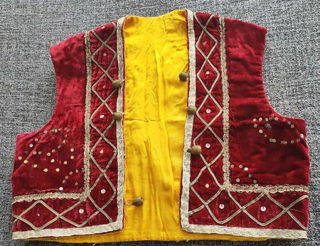 Vintage Samtweste, Grösse M, rot/gold -