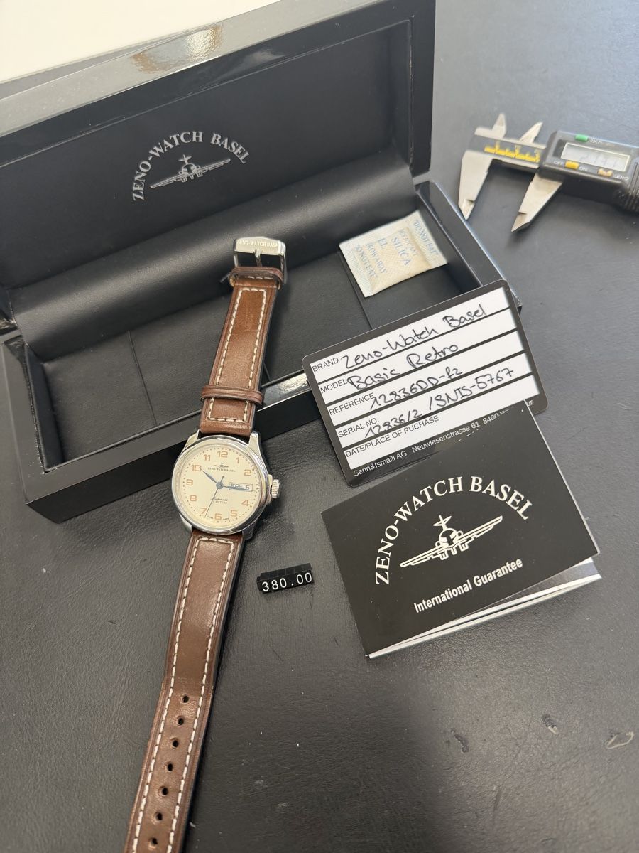 Zeno Orologi: Zeno-Watch Basel Basic Retro, Top Zustand, Lederarmband – Usato da Winterthur venduto da senn-ismaili 1
