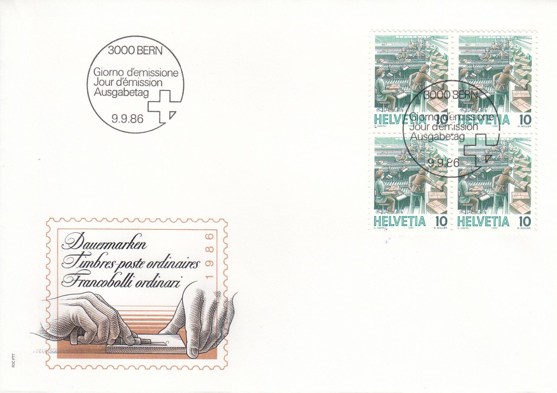 Tutti i francobolli: 1986 6 FDC Viererblock Dauermarken Postbeförderung – Usato da Spreitenbach venduto da Mustang_1105 1
