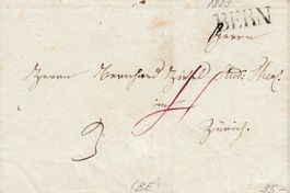 1829 Bern, Faltbrief Hülle Stabstempel Bern -> Zürich