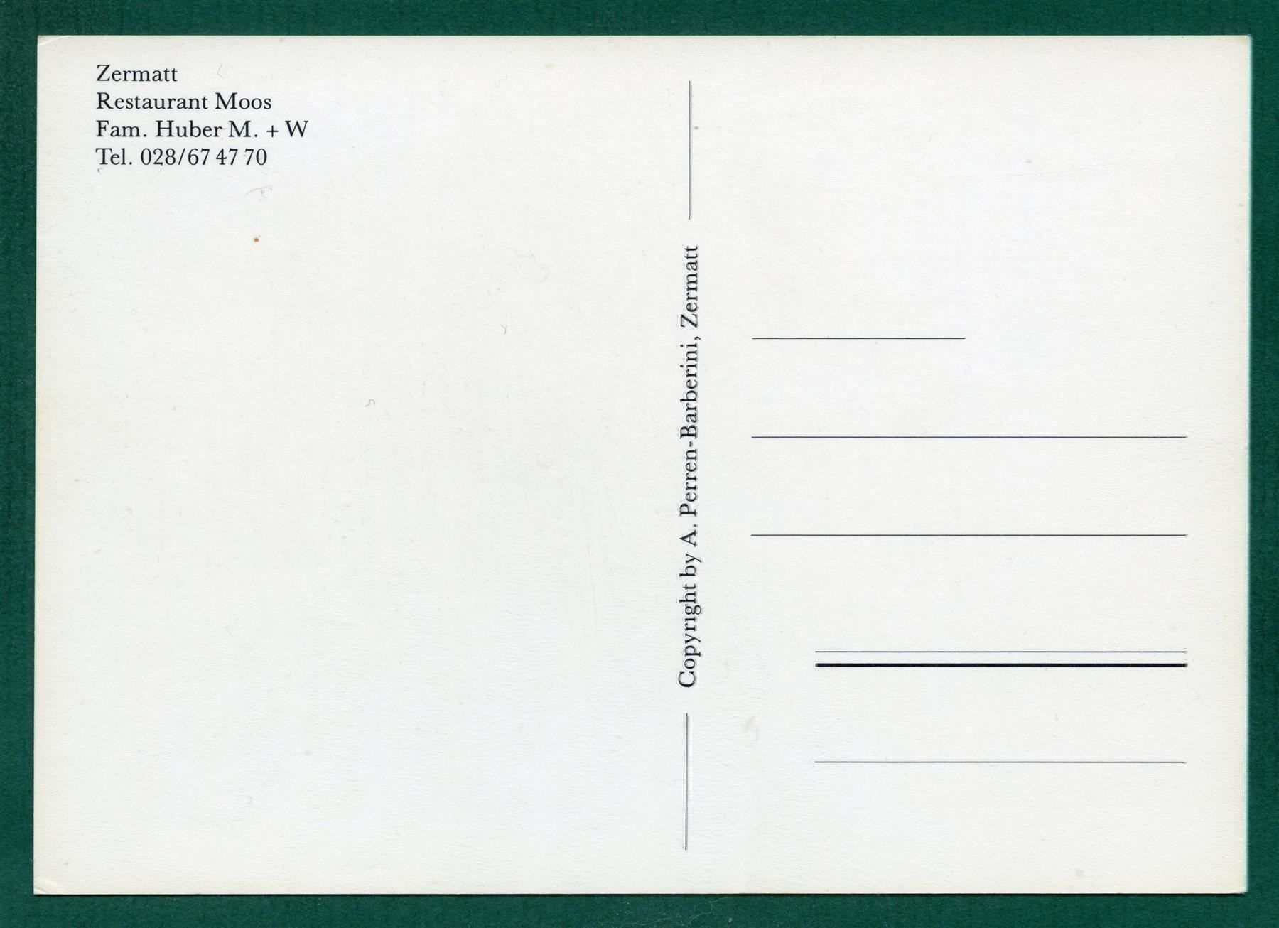 Cartoline postali: Zermatt, Restaurant Moos, belebt, Grossformat – Usato da Sargans venduto da Hausi1951 1