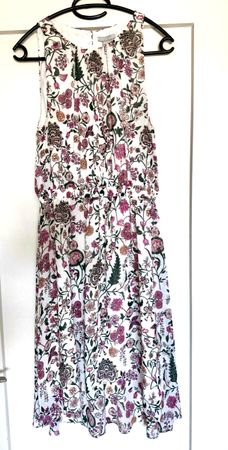 Sommerkleid Weiß mit Blumenmuster – Gr. 38, midi 