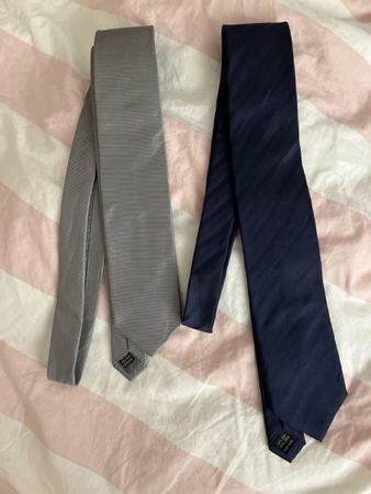 2 x Krawatte, Krawatten, René Lezard, 100% Seide, blau/ grau