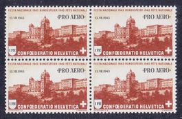 1943 Flugpost Viererblock 1Fr. Zuschlagsmarke  Postfrisch **