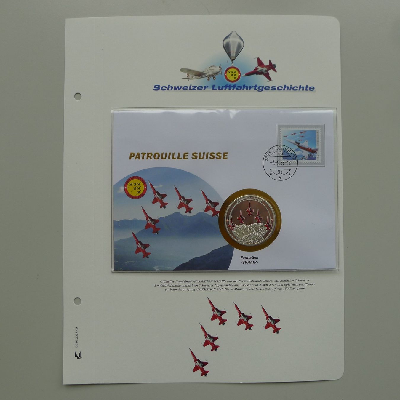 Tutti i francobolli: 2023, Patrouille Suisse Numisbrief "Formation SAPHIR" – Usato da Sursee venduto da Luzernerraute 4