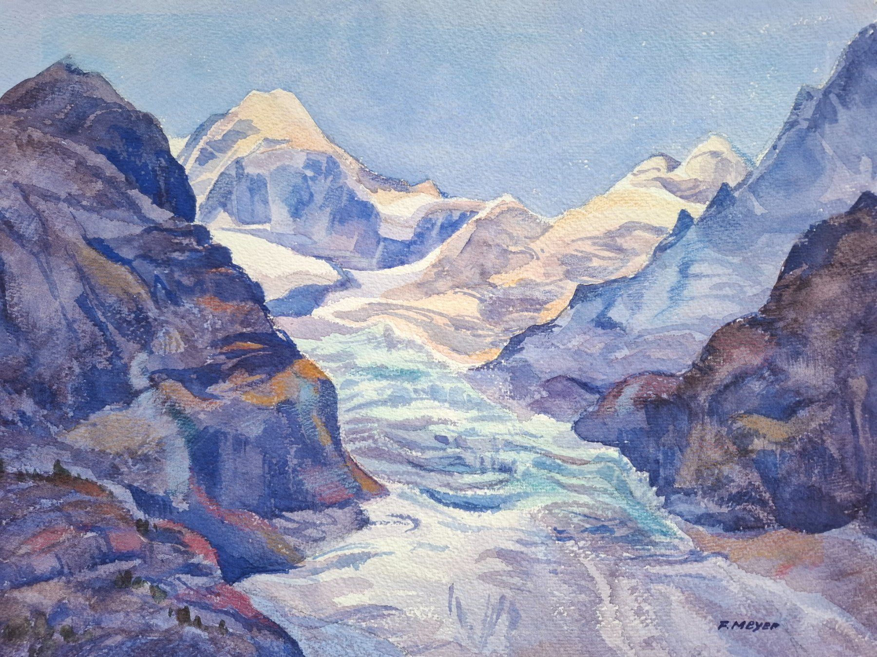 Dipinti: Aquarell Ferdinand Meyer-Streiff Zermatt Gornergletscher VS – Usato da Rheinfelden venduto da Badelus