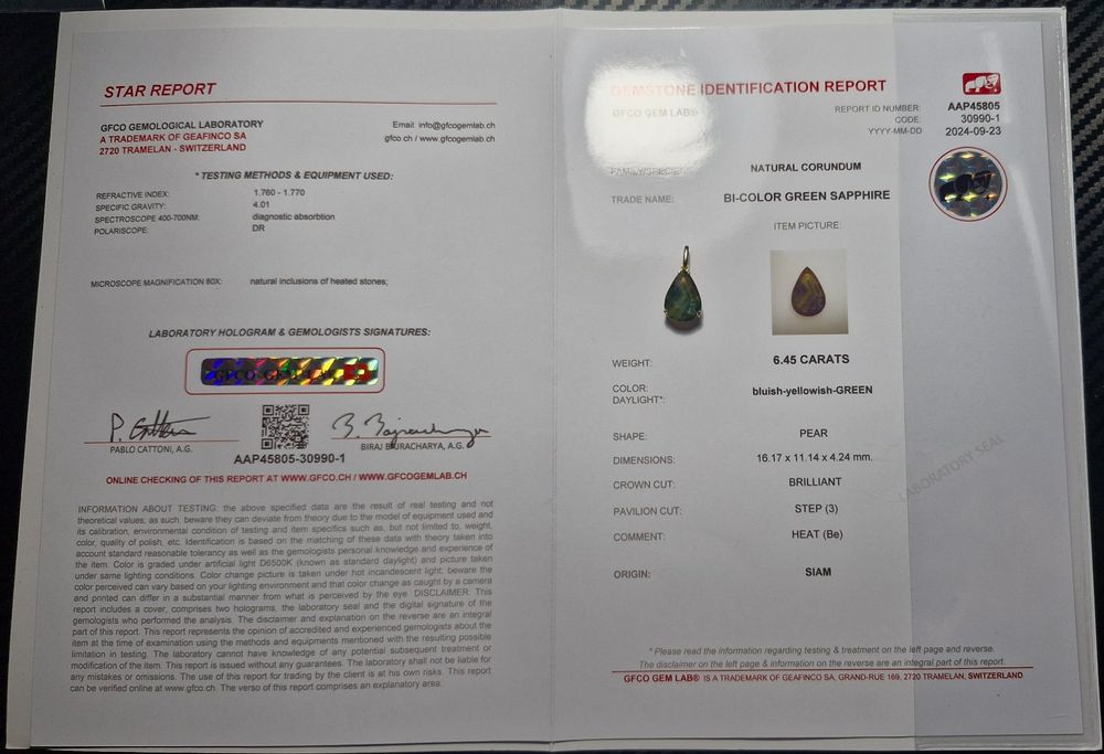 Ciondoli: 18K Gelbgold Anhänger mit Saphir (6.45 ct) & Zertifikat – Nuovo e nell'imballaggio originale da Hinwil venduto da GOS08 3
