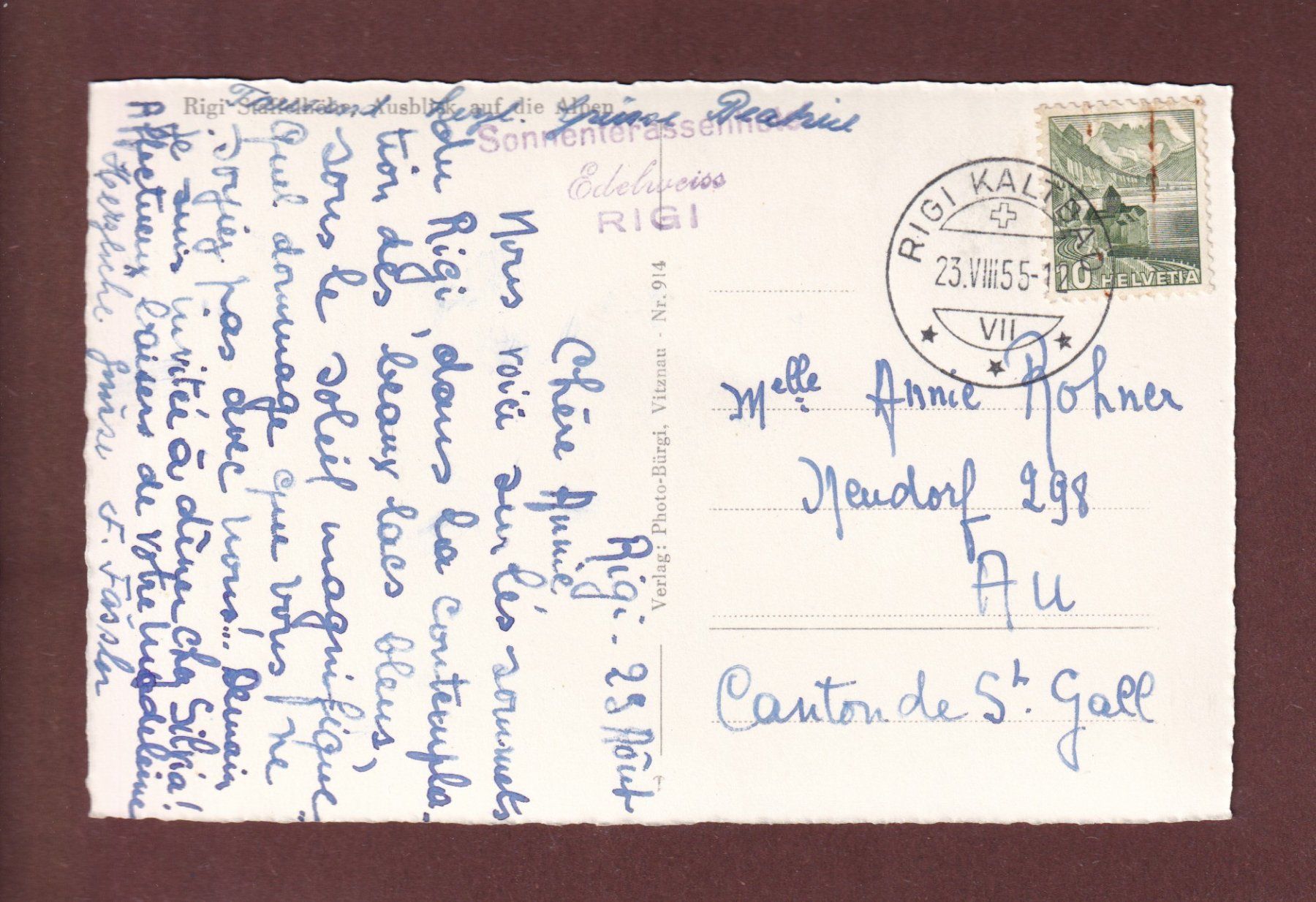 Cartoline postali: RIGI-STAFFELHÖHE - 1955 – Usato da Pully venduto da nicecards-shop 1