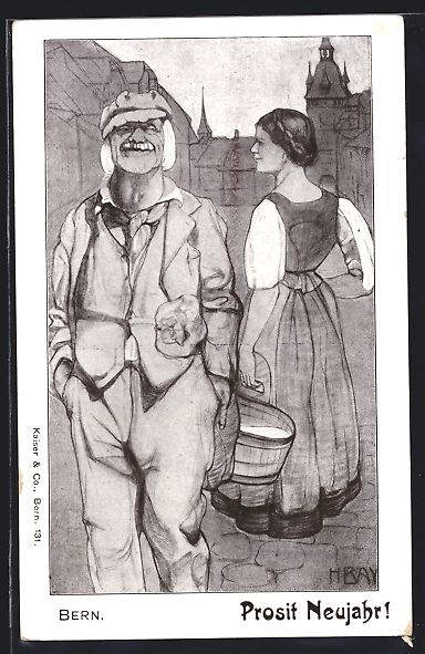 Cartes postales: Bern, Bäuerin mit Milcheimer und Mann,  – D'occasion à Berlin par bartko-reher
