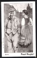 Bern, Bäuerin mit Milcheimer und Mann, 