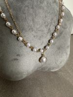 2er Set Perlen Halskette Gold mit Anhänger neu
