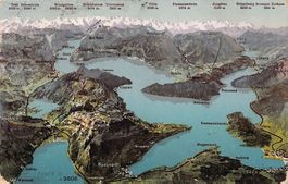 Vogelschau-AK: Vierwaldstättersee, Zugersee, gelaufen 1911
