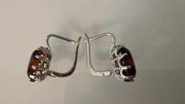 Elegante Ohrringe in Kirschrot-Bernstein, Silber 925