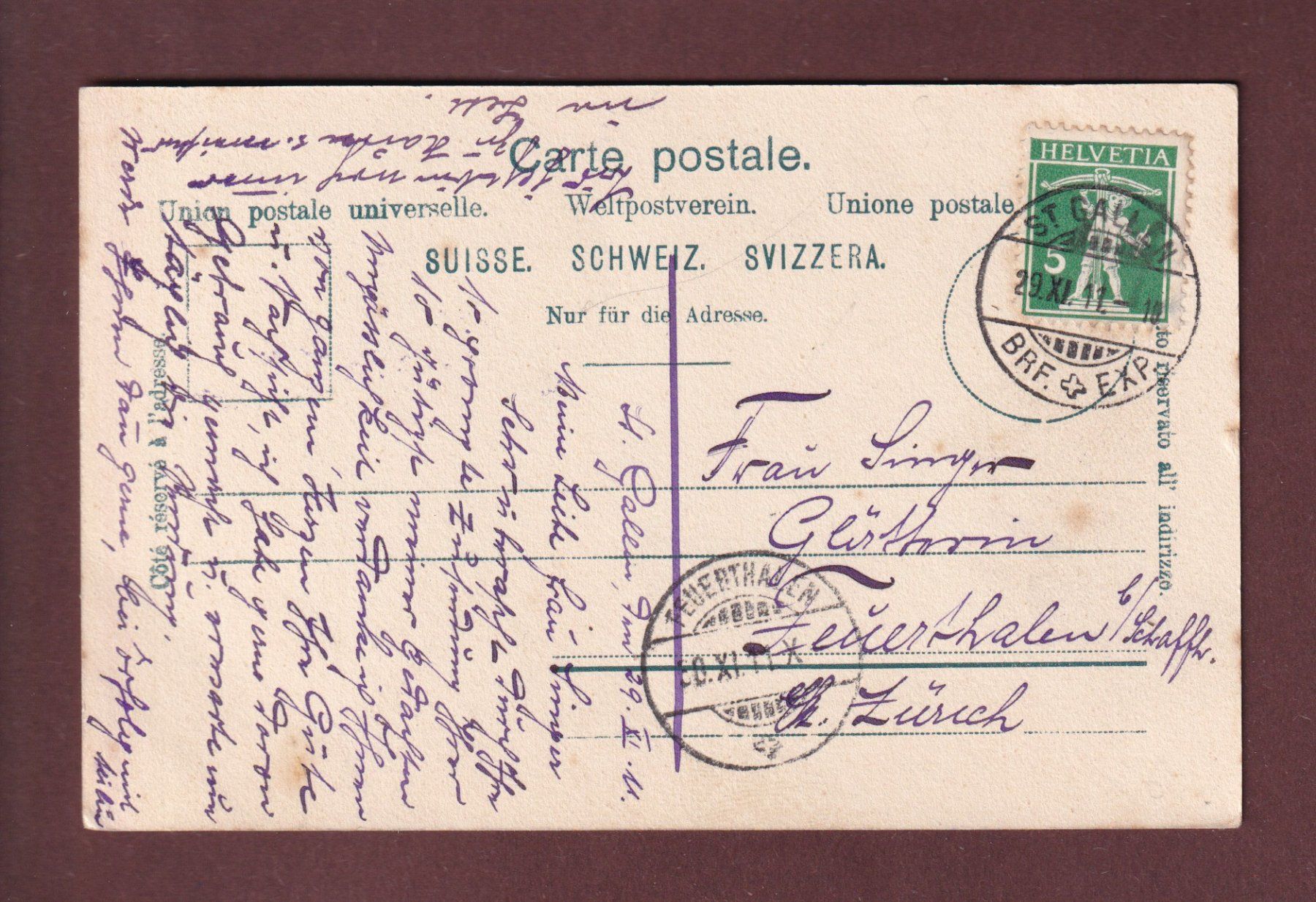 Cartoline postali: ST. GALLEN - Börsenplatz - 1911 – Usato da Pully venduto da nicecards 1