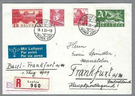 1939, FLUG BASEL-FRANKFURT, 4xVERSCH. 20 RP. WERTE, 0 LAUFEN