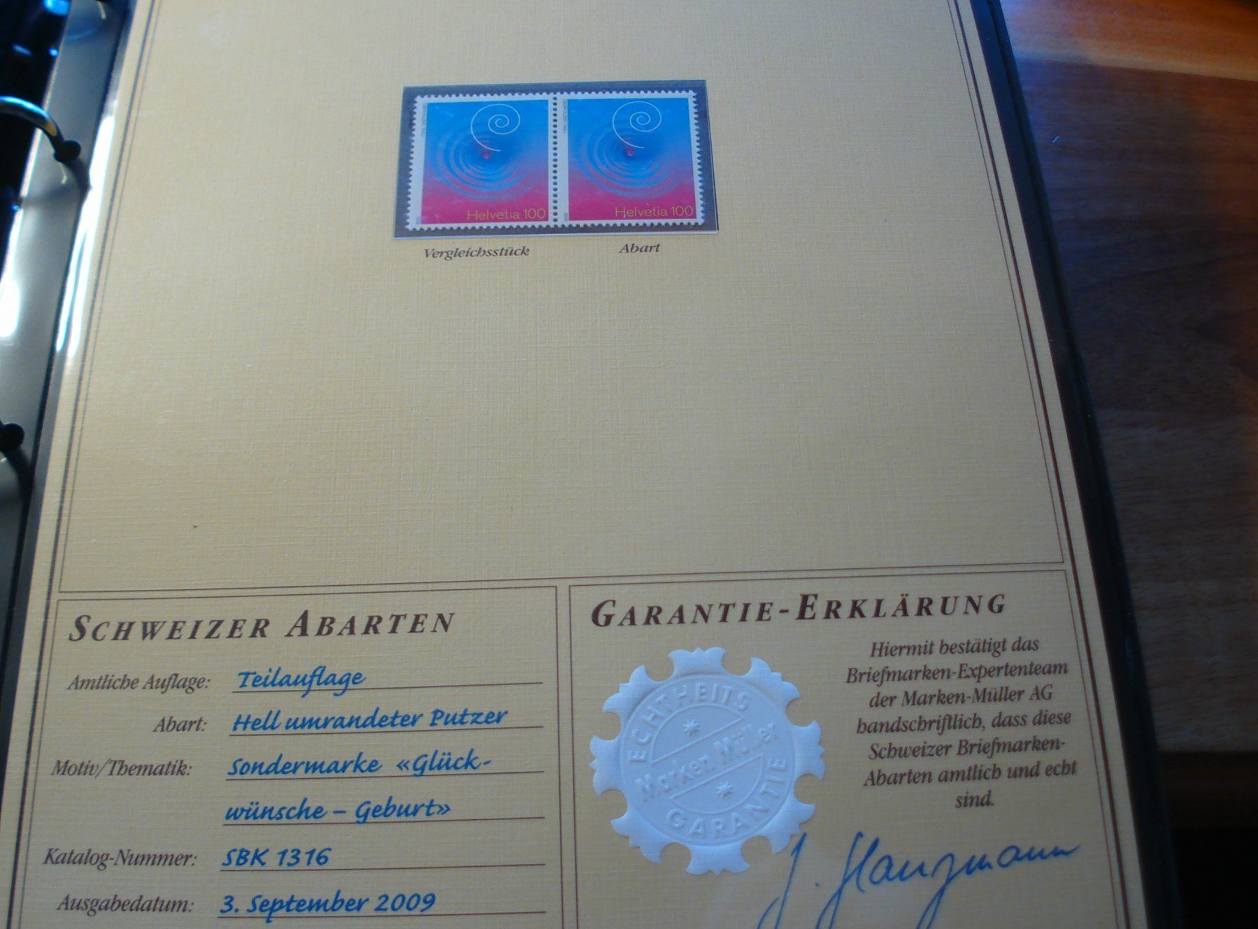 Alle Briefmarken: Abart "Glückwünsche" 2009, **, Hell umrandeter Putzer – Gebraucht aus Niederwil AG von morostahu 1