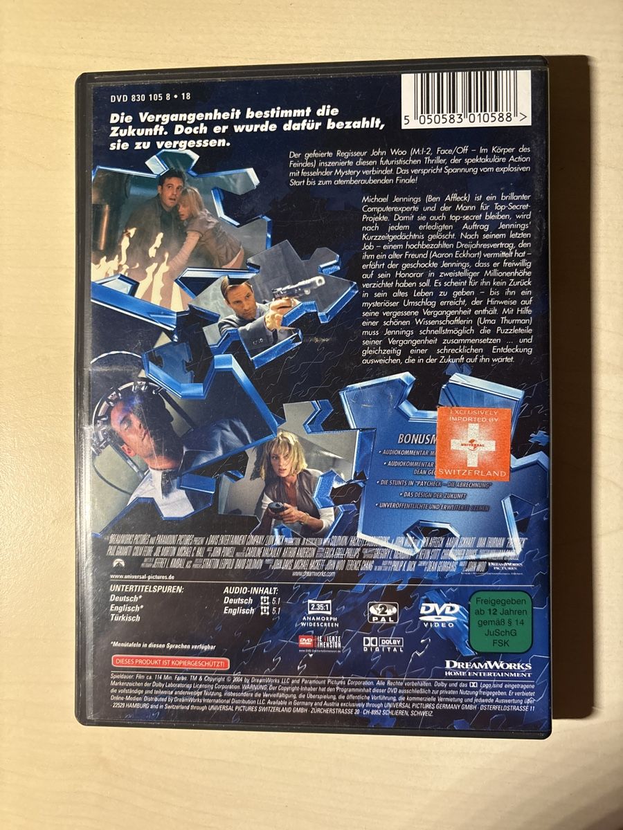 Tutti i DVDs: Paycheck - Die Abrechnung DVD mit Ben Affleck top Film – Usato da Ruswil venduto da Slivio_ 1