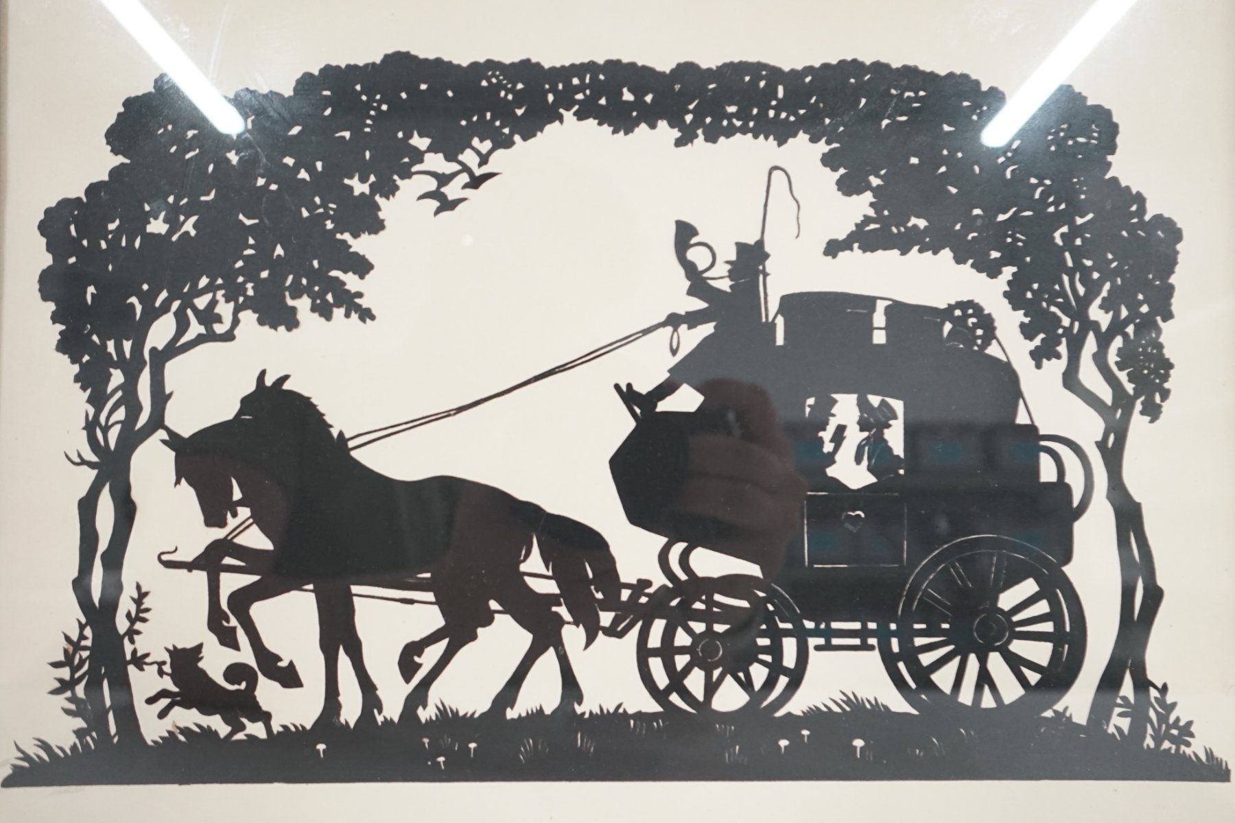 Grafica & Litografie: Scherenschnitt Postkutsche gerahmt Vintage Schattenriss – Usato da Volketswil venduto da brockipfannenstil 2