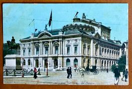 Genève - Le Théatre - Calèches, animée 1910