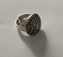 Massiver 925 Silber Emaille Ring Grün 10.5g Gr. 52 + Vintage
