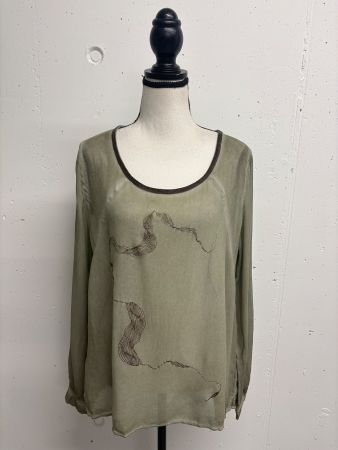 Nile Bluse M langarm olivgrün Perlen Stickerei Viskose Shirt