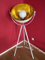 Edle Weiss-Gold-Lampe, Blattgold auf Ständer, grosse Schale