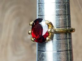 Granat + Weisser Saphir Ring 💎✨ Silber 925 vergoldet S215