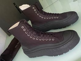 JIL SANDER Wingtip Schwarz Canvas Leder High Sneakers 45 NEU