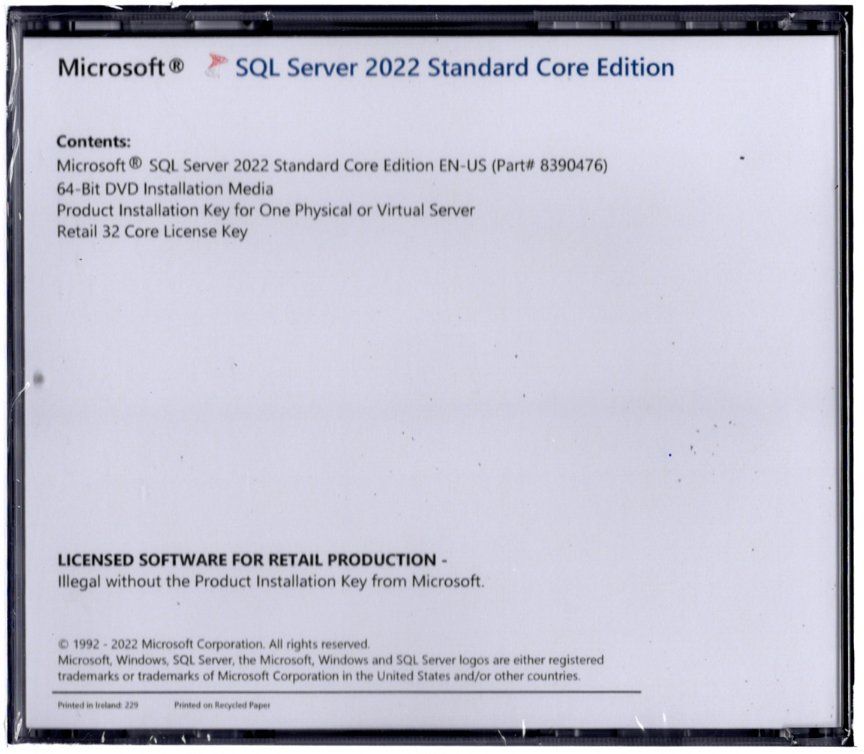 Software: Microsoft SQL Server 2022 Standard 32 CPU unbegrenzten Cal,s – Nuovo (secondo la descrizione) da Langenthal venduto da Reda 2