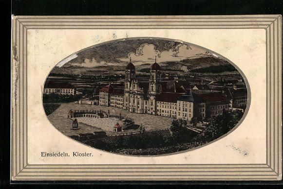 Cartoline postali: AK Einsiedeln, Partie am Kloster, 1914 – Usato da Berlin venduto da bartko-reher