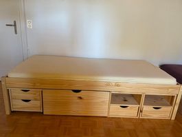 Kinderbett mit Bettkasten und Schubladen Holz Buche 90x200