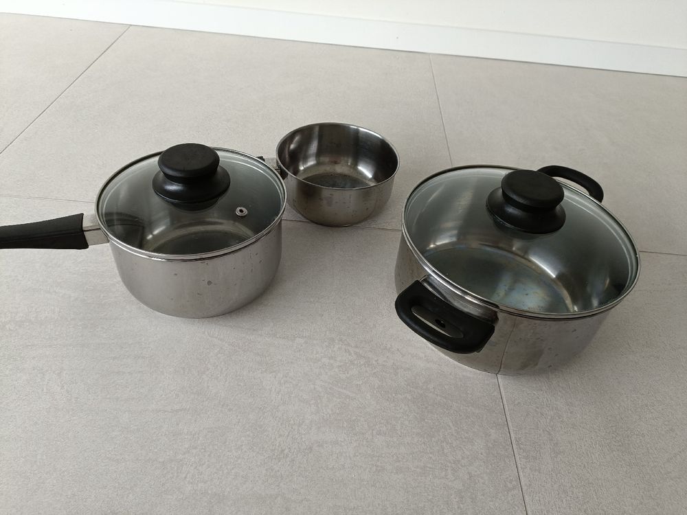 Set di pentole e padelle in acciaio inox, 8 pezzi, con coperchi in vetro, set di pentole per piano cottura a induzione, pentole e padelle Nuovva