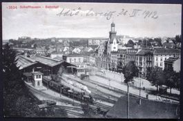 SCHAFFHAUSEN Bahnhof mit Bahn - Dampflokomotive